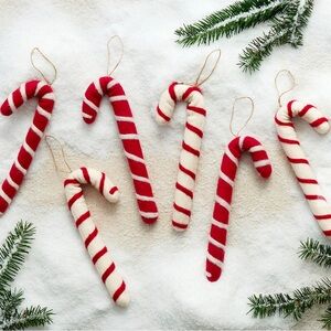 Pottery Barn Kids- Felted Jumbo Candy Canes Ornaments, Set Of 6